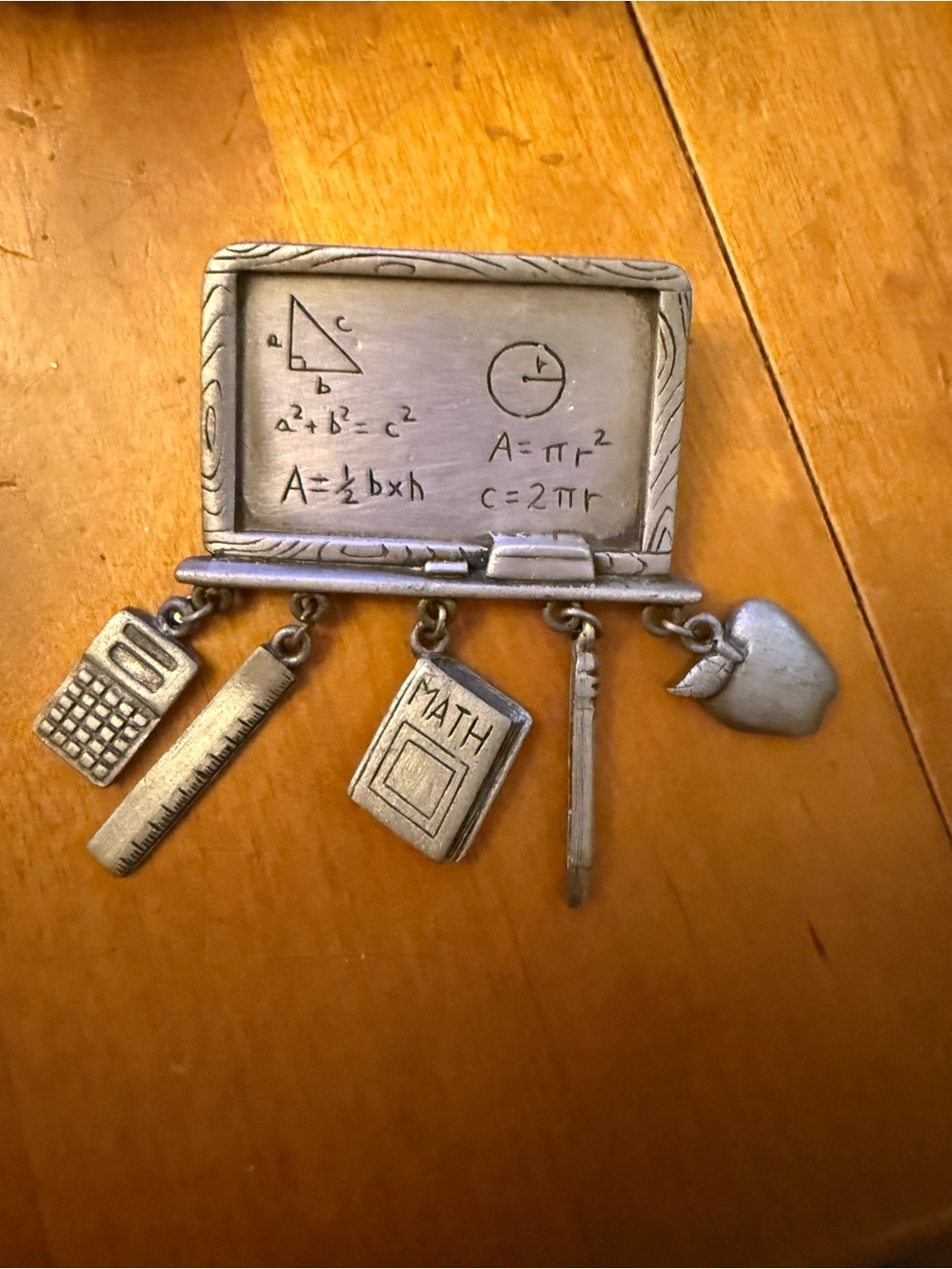 Silver Math Teacher Chalkboard Charm Brooch